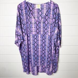 Peace Love Cake Snake Print Oversized V-Neck Tunic Top Purple Size Medium